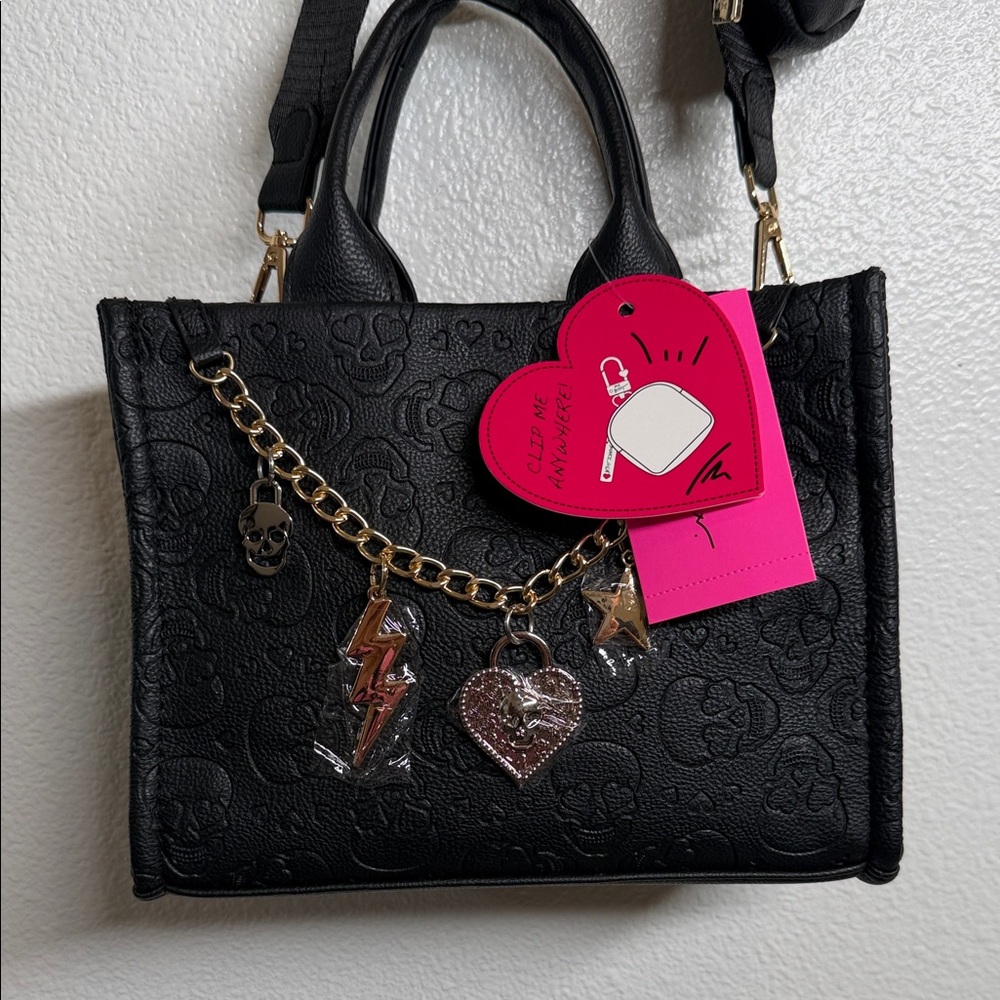 Betsey Johnson Black Embossed Tote with Charms